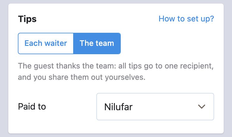 Manager’s cabinet, the «Tips» block: «The team» selected, the recipient in «Paid to»