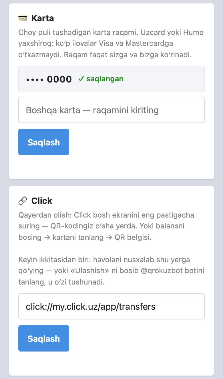 «Mening sahifam»: «Karta» va «Click» maydonlari